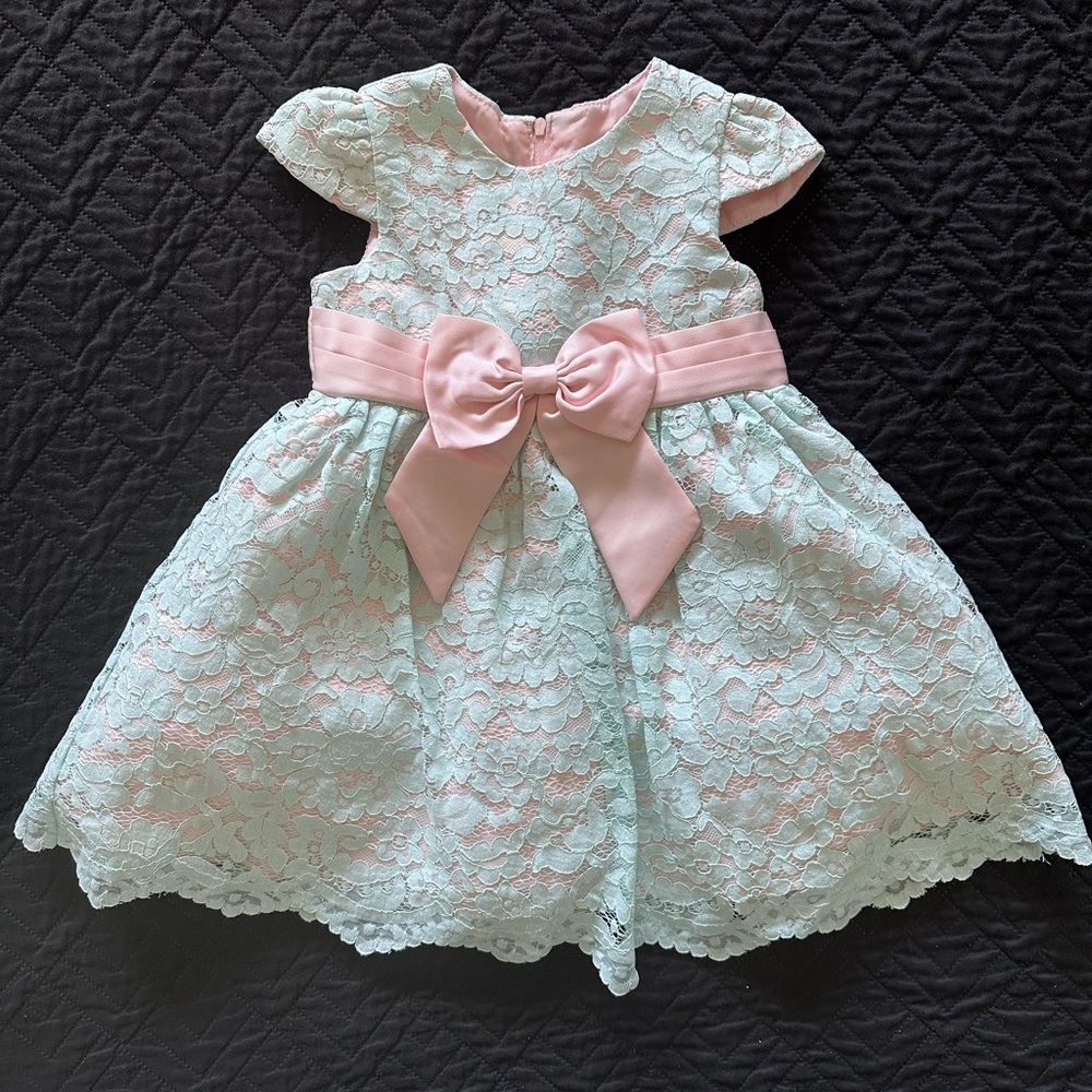 Rare Editions Pastel Lace Dress with Pink Accent